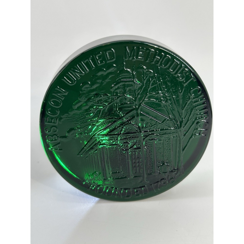 Vtg Absecon United Methodist Church Holly City Bottle Green Glass Paperweight